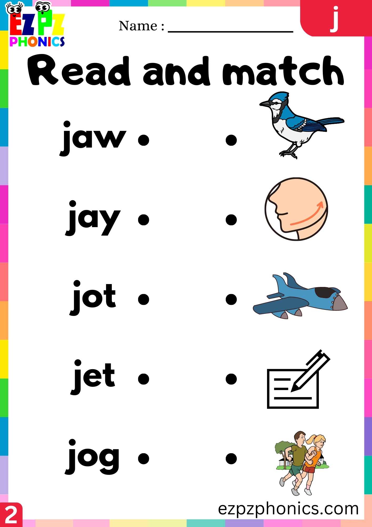 Group2 Letter J Read And Match Beginning Sounds Worksheet